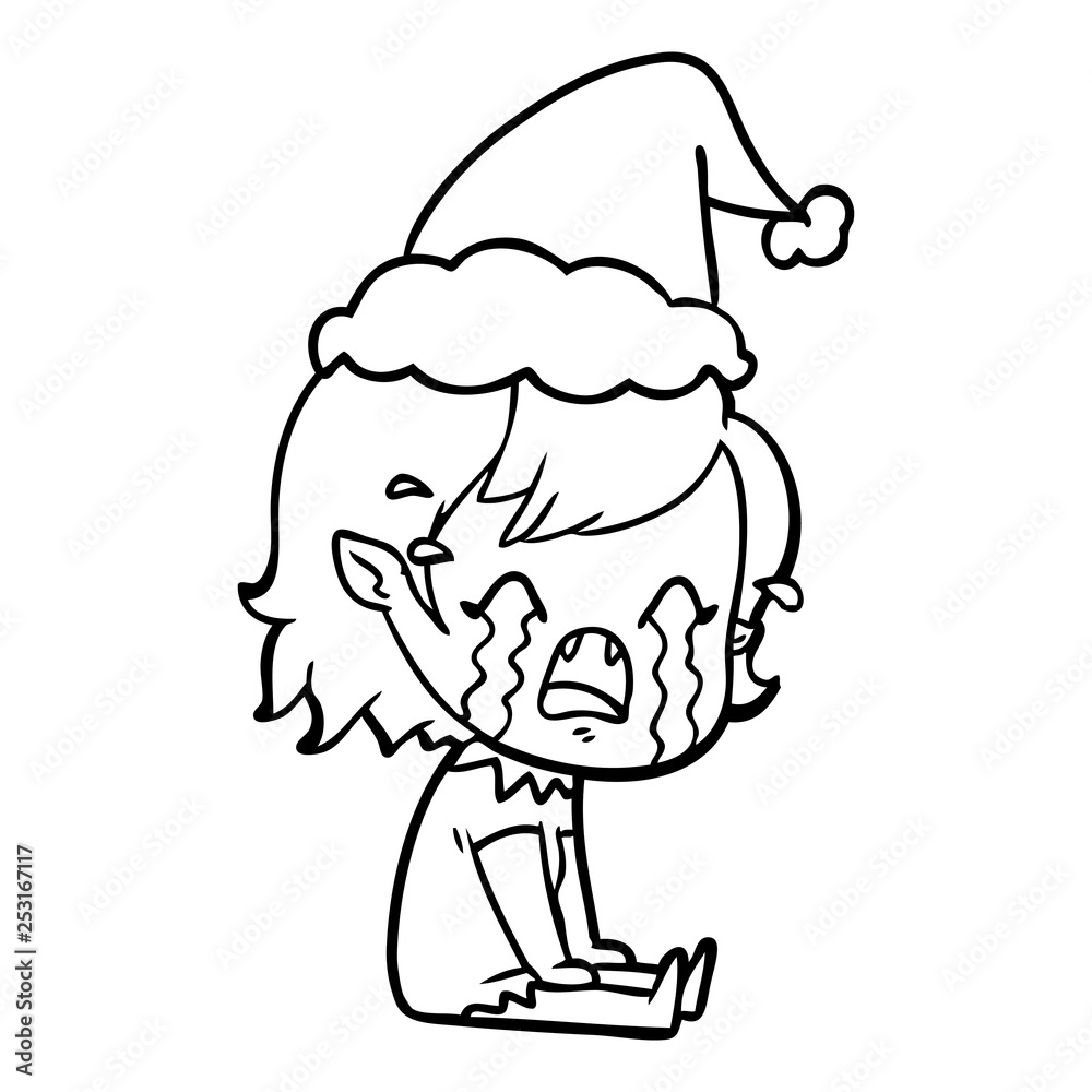 line drawing of a crying vampire girl wearing santa hat line drawing of a crying vampire girl wearing santa hat