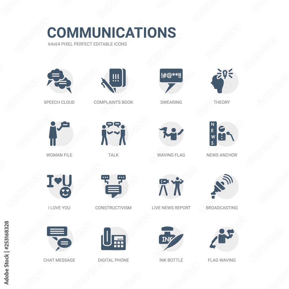 simple set of icons such as flag waving, ink bottle, digital phone, chat message, broadcasting, live news report, constructivism, i love you, news anchor, waving flag. related communications icons simple set of icons such as flag waving, ink bottle, digital phone, chat message, broadcasting, live news report, constructivism, i love you, news anchor, waving flag. related communications icons