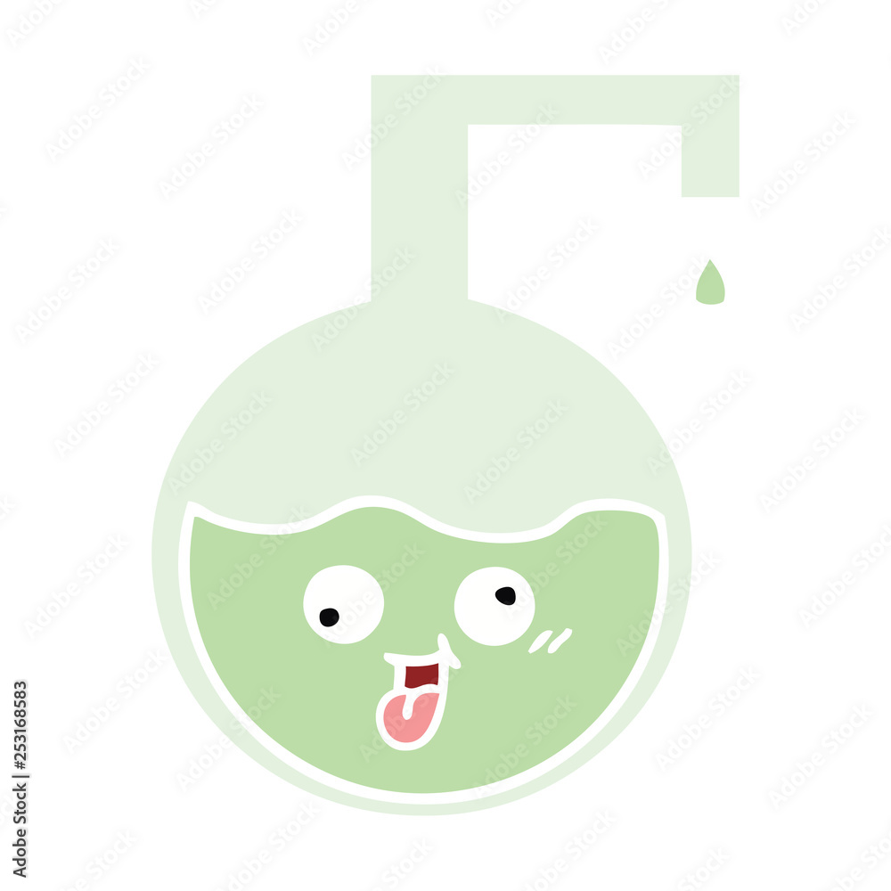 flat color retro cartoon science experiment