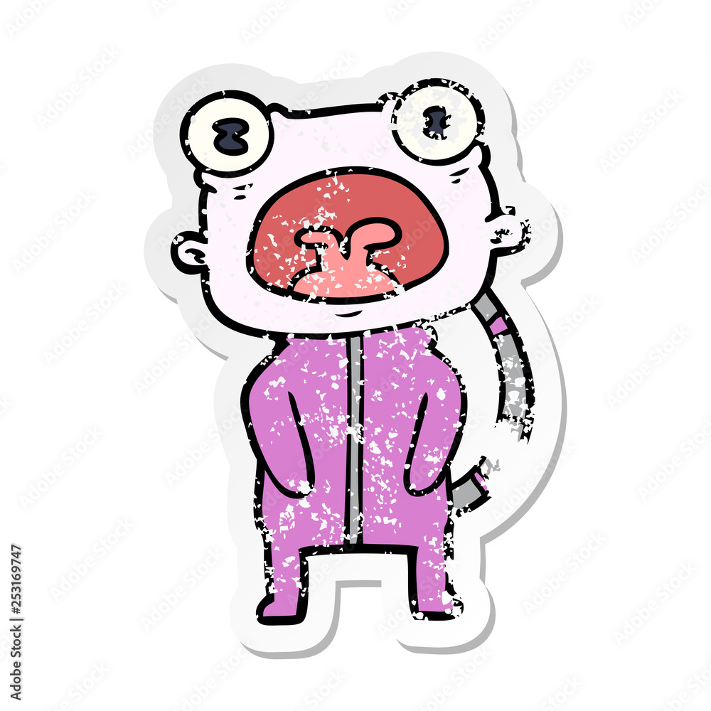 Fototapeta premium distressed sticker of a cartoon weird alien communicating