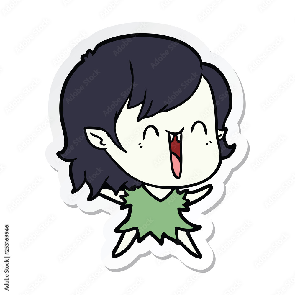 sticker of a cute cartoon happy vampire girl