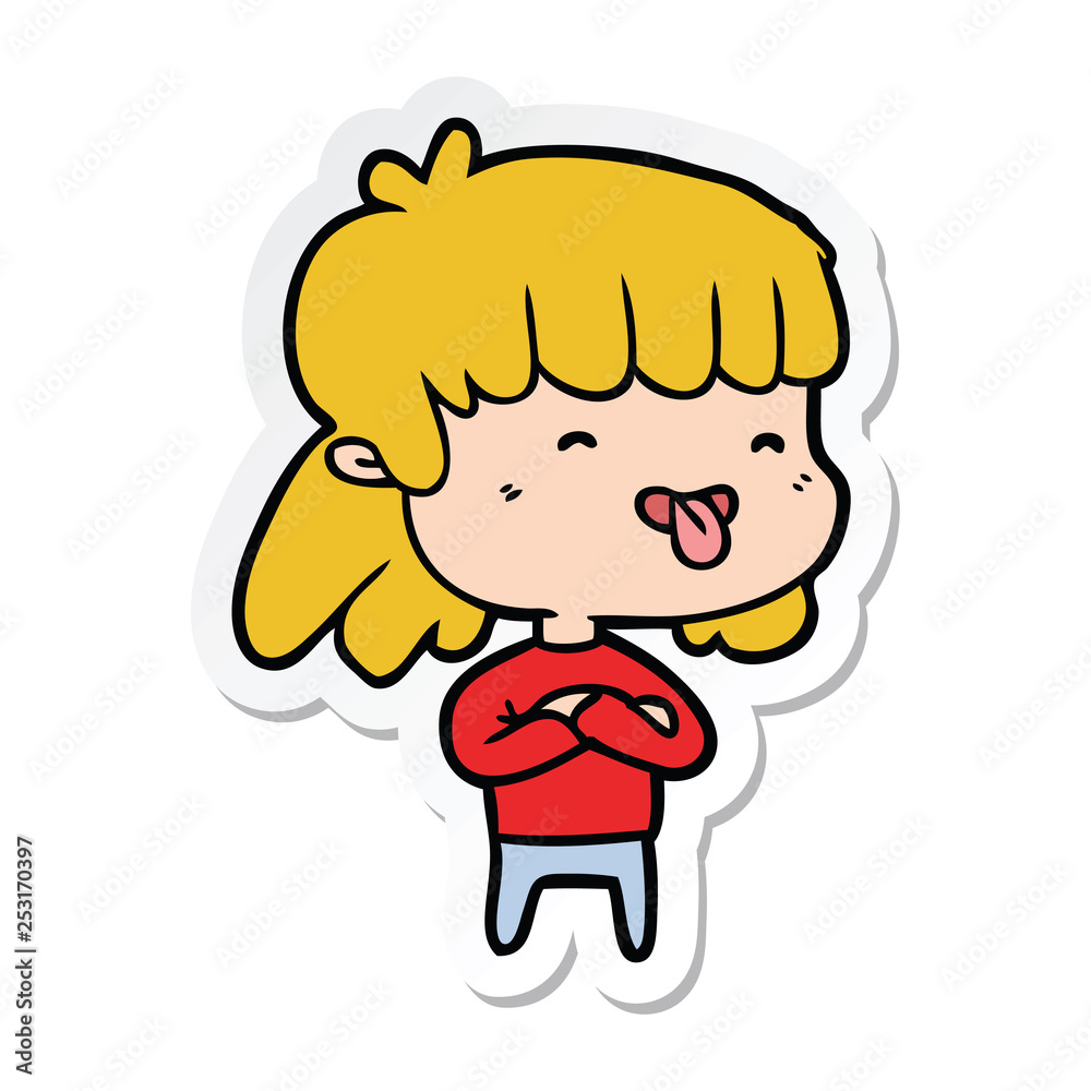 sticker of a cartoon girl sticking out tongue sticker of a cartoon girl sticking out tongue