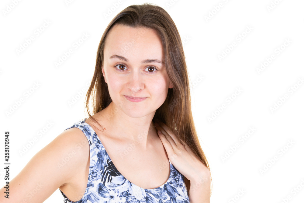 Portrait of a pensive young woman dressed in summer dress Portrait of a pensive young woman dressed in summer dress