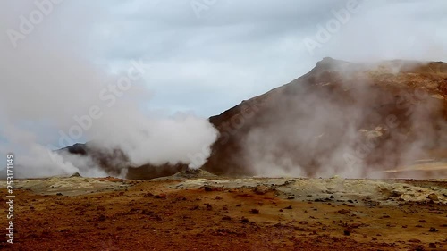Ominous view geothermal area Hverir. Location place Myvatn lake, Krafla of Iceland.