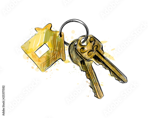 Vector bunch of keys with house shaped trinket