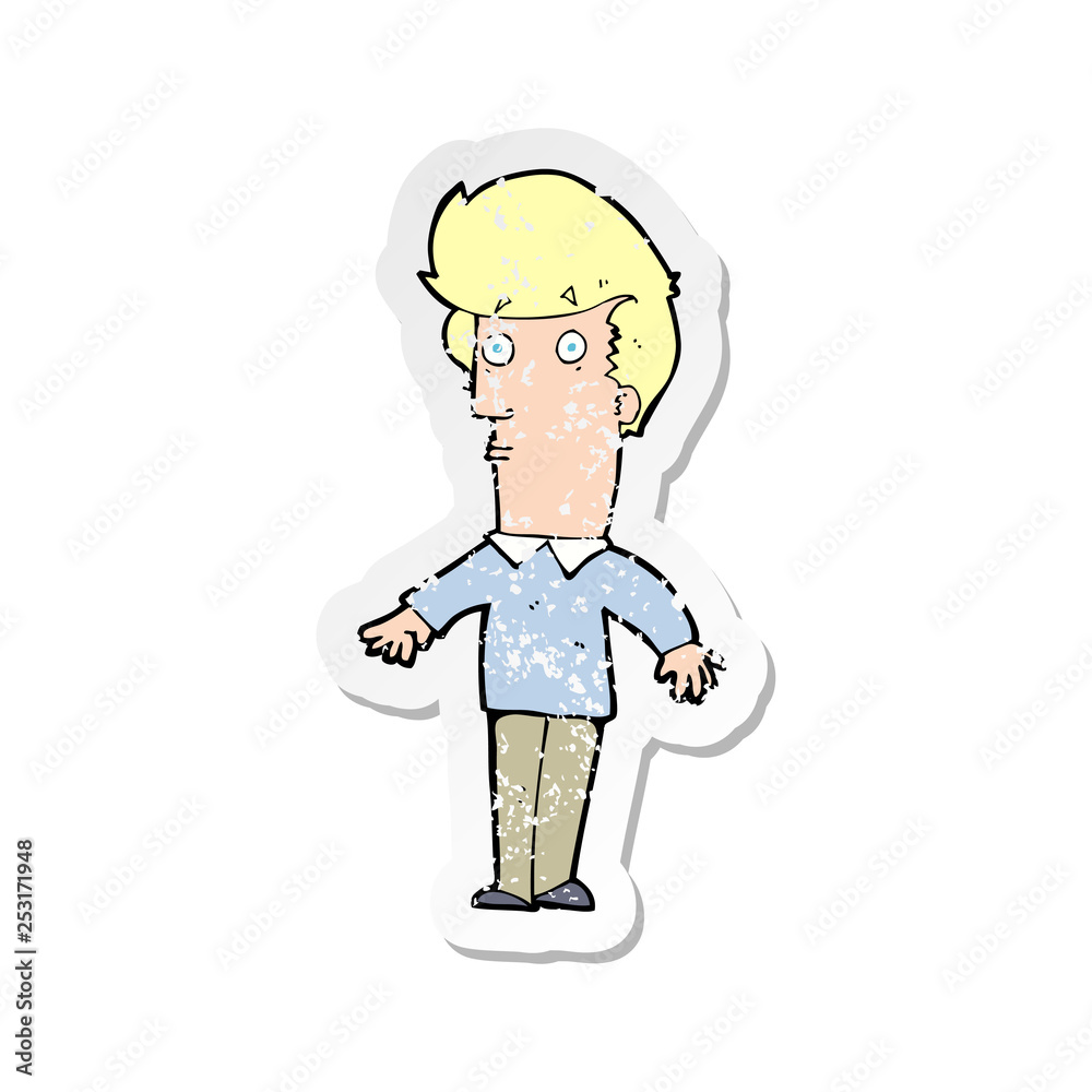 retro distressed sticker of a cartoon startled man retro distressed sticker of a cartoon startled man