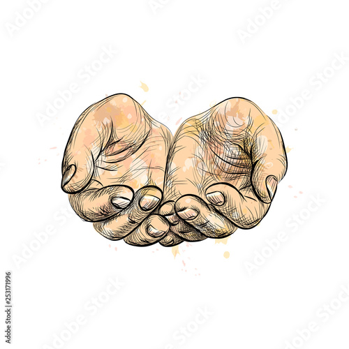 sketch begging hands