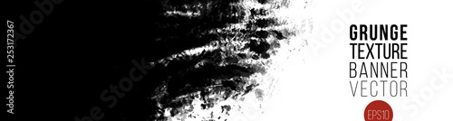 Grungy texture horizontal banner. Vector hand drawn ink brush stain. Grayscale painted stroke. Monochrome artistic backdrop. © ozzichka