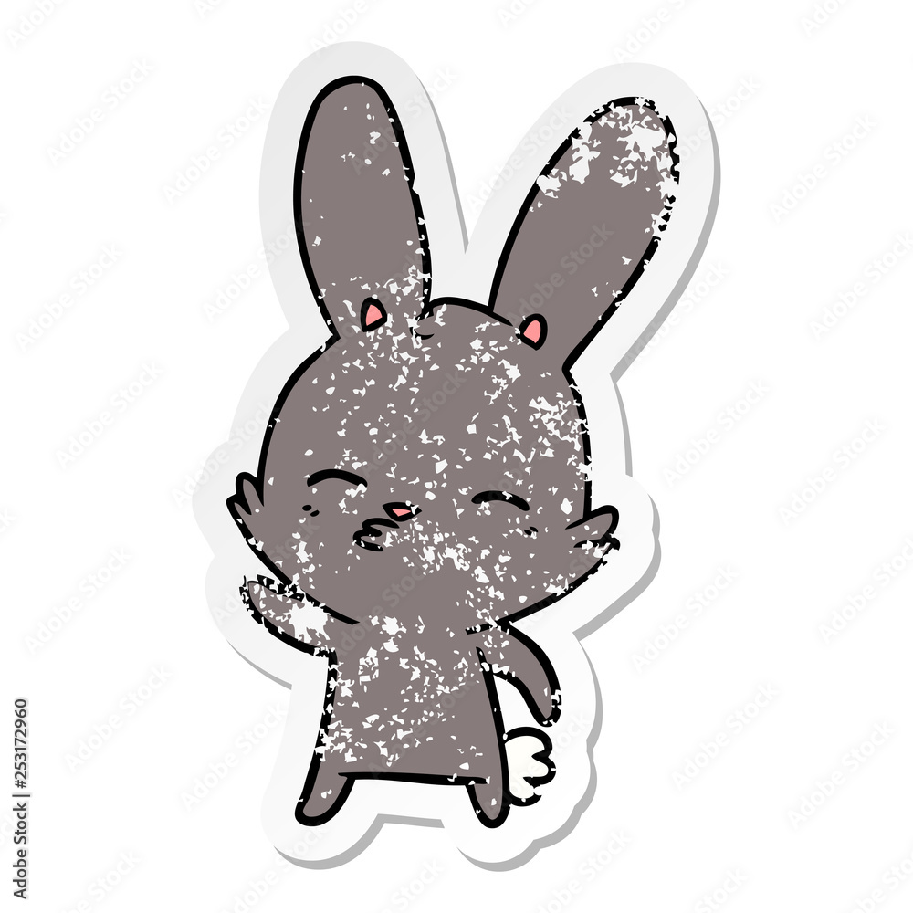 distressed sticker of a curious bunny cartoon distressed sticker of a curious bunny cartoon
