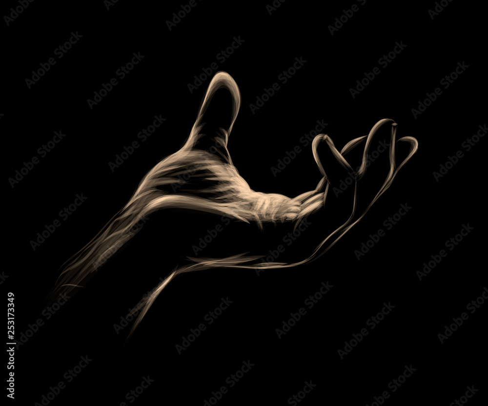 Open hand palm on a black background Open hand palm on a black background