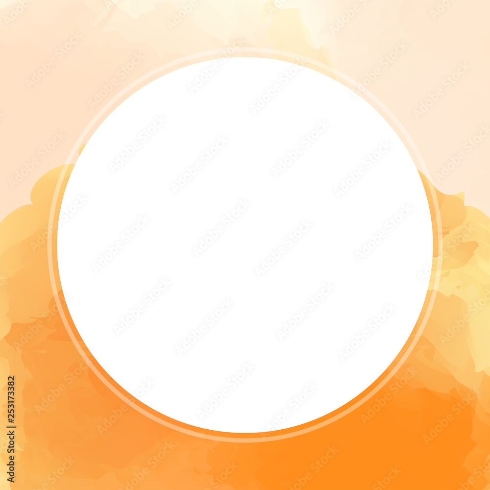 circle white on watercolor texture for banner background, white circle empty frame of water color orange, circle banner art frame mixed of multicolor, circle frame on orange colorful watercolor banner