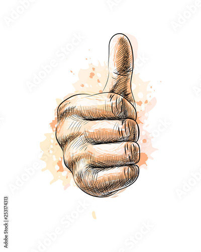Hand showing symbol Like. Making thumb up gesture