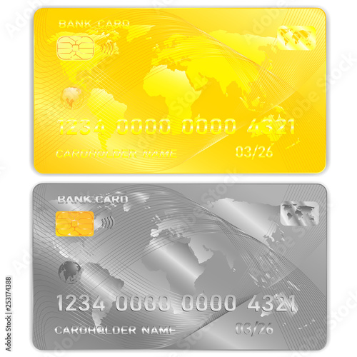 Vector drawing set of a bank cards white background