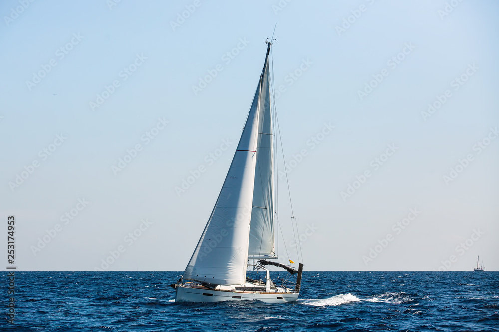 Sailing luxury yachts at Aegean Sea - Greece. Cruise yachting.