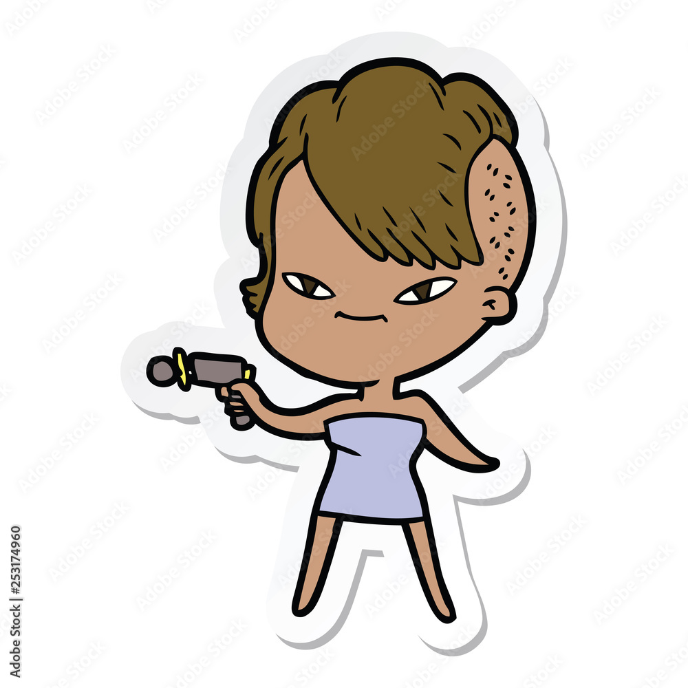 sticker of a cute cartoon girl with hipster haircut sticker of a cute cartoon girl with hipster haircut