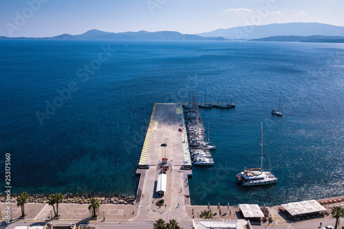 Aerial view of sailing yaht marina in Methana, Aegean sea - Greece.