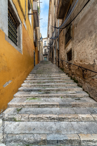 Narrow Pedestrian Street in Girona, Spain
