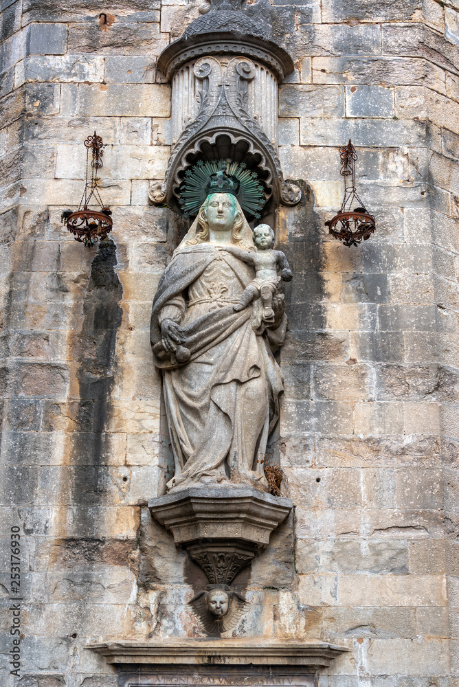 Virgin Mary Statue in Girona, Spain