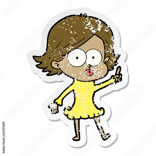 distressed sticker of a cartoon girl pouting