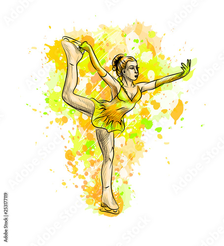 Abstract winter sport Figure skating girl from splash of watercolors. Winter sport