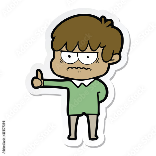sticker of a annoyed cartoon boy