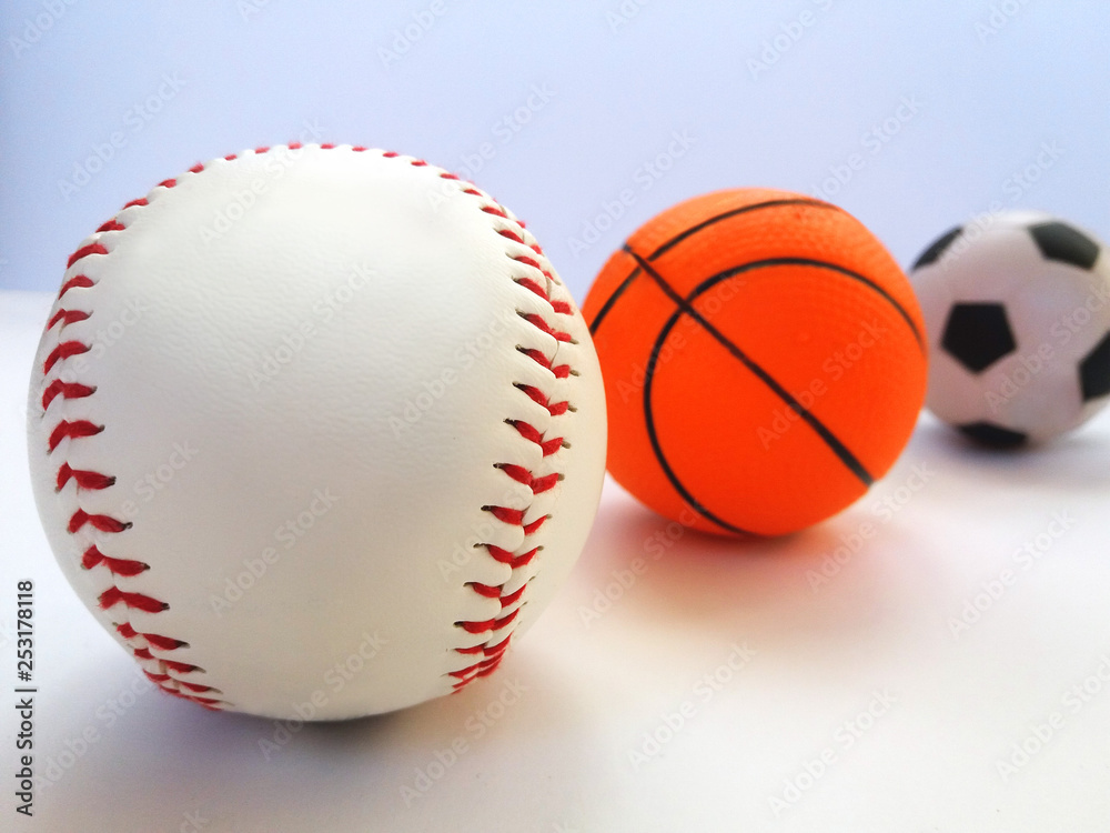 Baseball, football, basketball. Three sports balls on a light background for cards, banners, flyers, print and web pages. Baseball, football, basketball. Three sports balls on a light background for cards, banners, flyers, print and web pages.