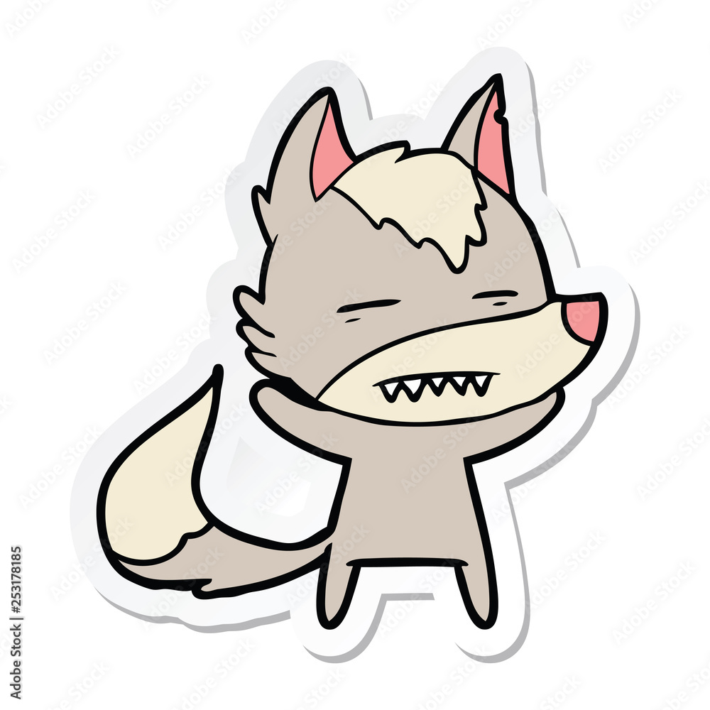 sticker of a cartoon wolf showing teeth sticker of a cartoon wolf showing teeth