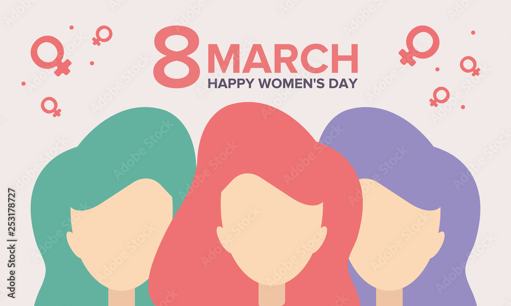 Happy Women’s Day. International holiday of female solidarity, which is celebrated on March 8. Silhouette of a girl in bright colors. Poster, banner and background Happy Women’s Day. International holiday of female solidarity, which is celebrated on March 8. Silhouette of a girl in bright colors. Poster, banner and background