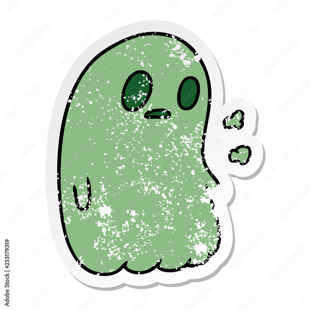distressed sticker cartoon of a kawaii cute ghost distressed sticker cartoon of a kawaii cute ghost