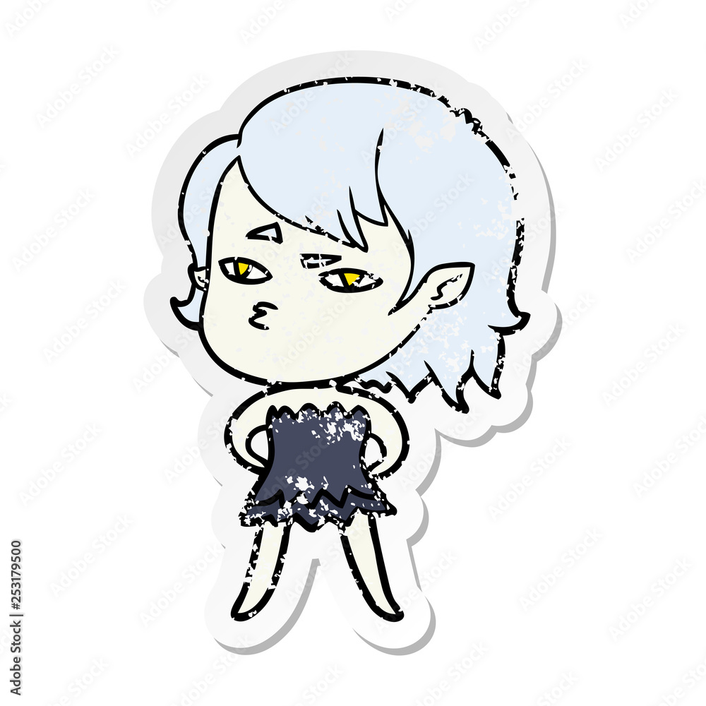 distressed sticker of a cartoon vampire girl distressed sticker of a cartoon vampire girl