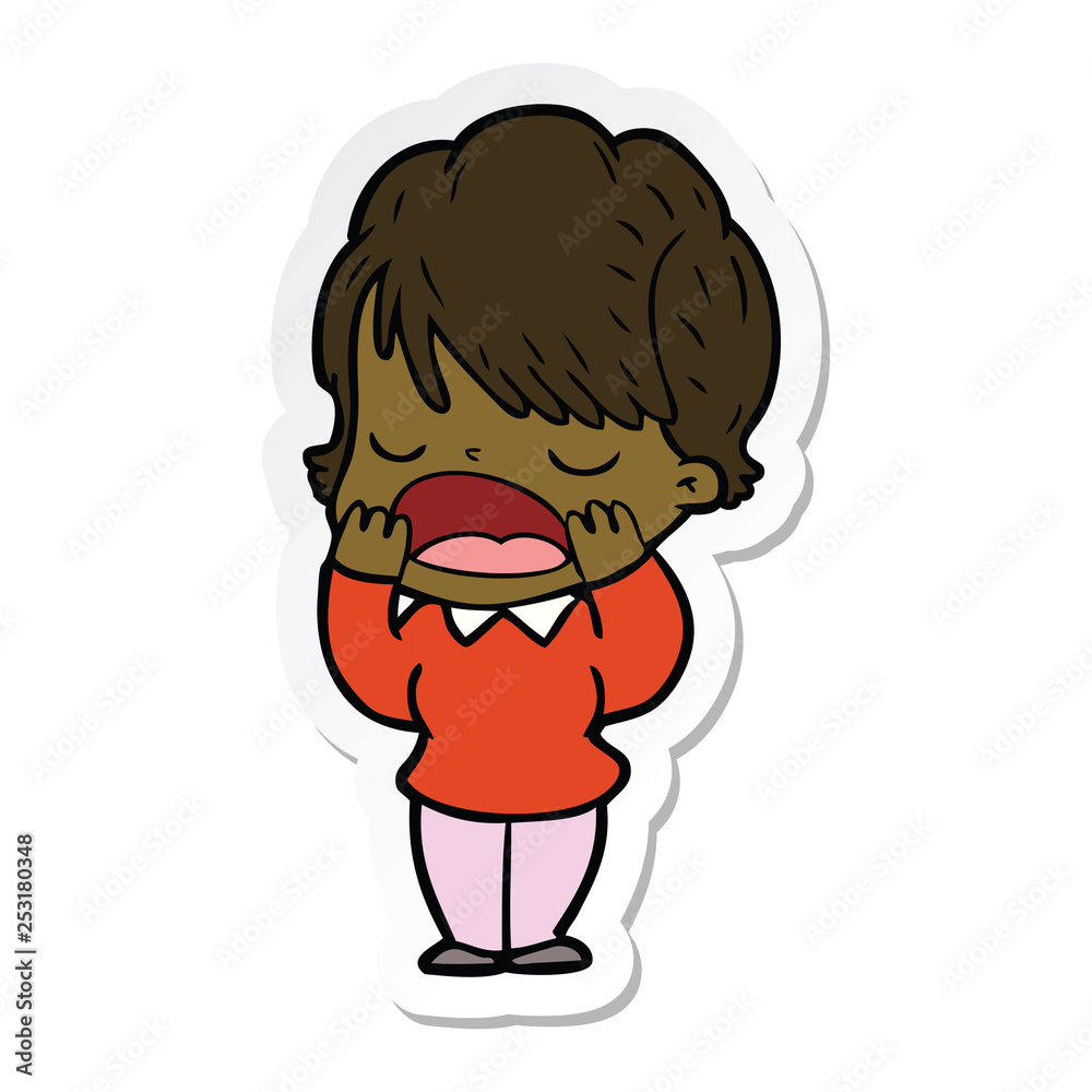 sticker of a cartoon woman talking sticker of a cartoon woman talking