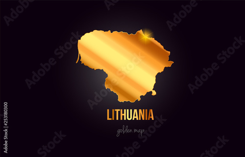 Canvas Print Lithuania country border map in gold golden metal color design