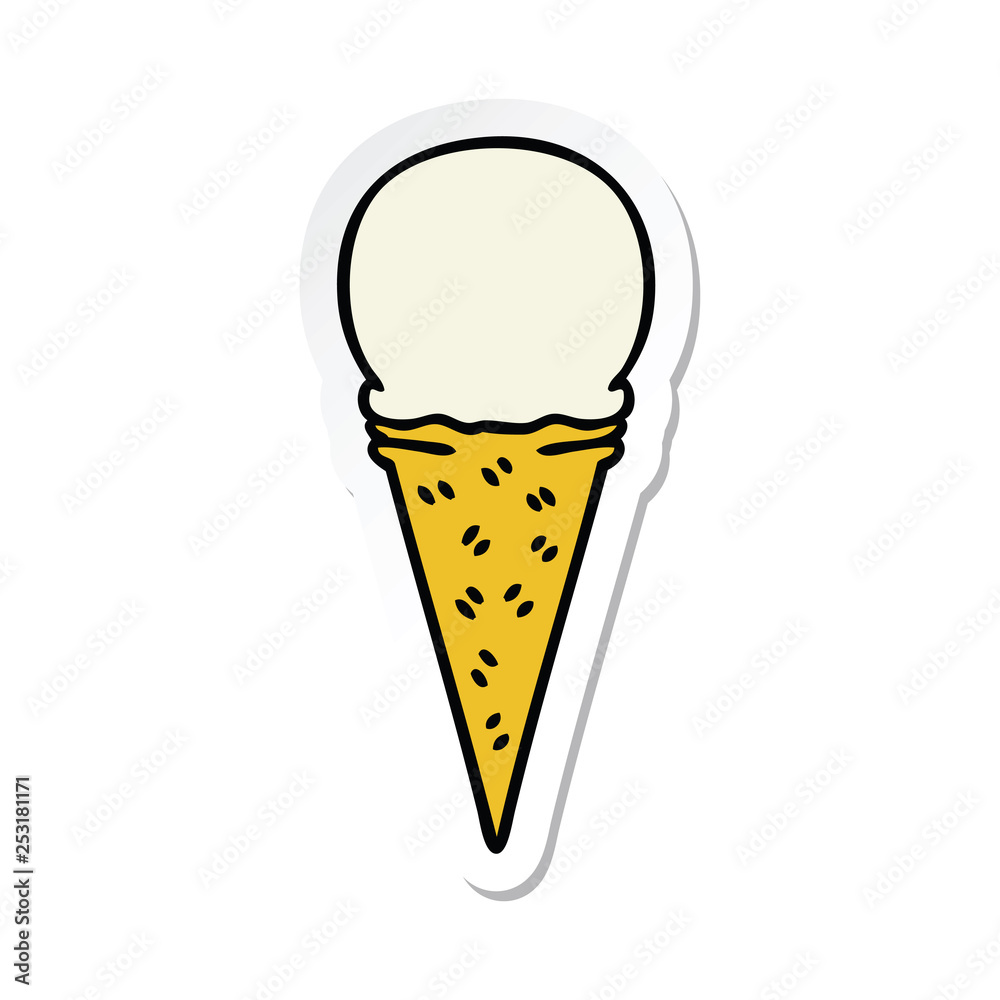 sticker of a quirky hand drawn cartoon vanilla ice cream cone sticker of a quirky hand drawn cartoon vanilla ice cream cone