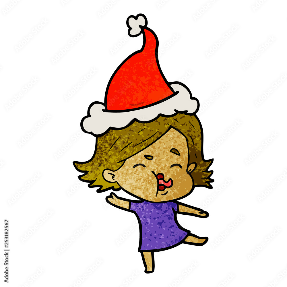textured cartoon of a girl pulling face wearing santa hat textured cartoon of a girl pulling face wearing santa hat