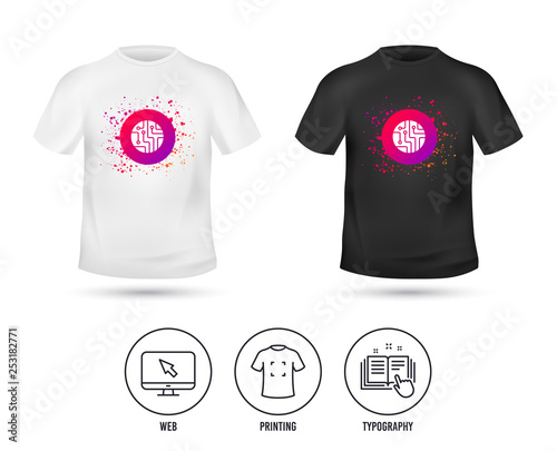 T-shirt mock up template. Circuit board sign icon. Technology scheme circle symbol. Realistic shirt mockup design. Printing, typography icon. Vector