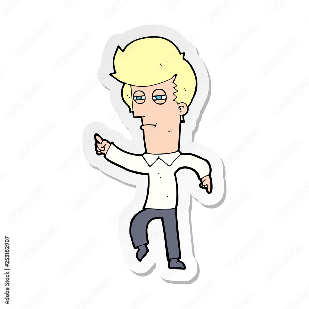 sticker of a cartoon man accusing sticker of a cartoon man accusing