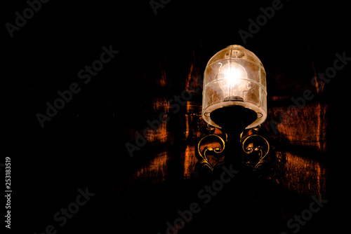 Very beautiful burning nostalgic lamp at night