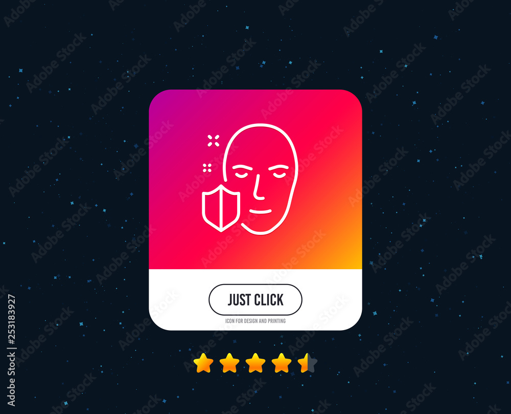 Face detection protected line icon. Secure access sign. Facial identification symbol. Web or internet line icon design. Rating stars. Just click button. Vector Face detection protected line icon. Secure access sign. Facial identification symbol. Web or internet line icon design. Rating stars. Just click button. Vector