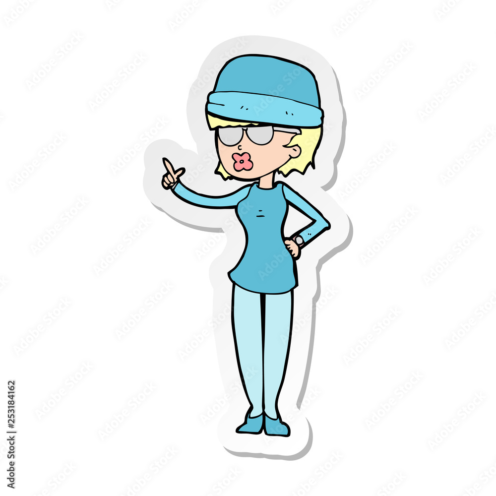 sticker of a cartoon woman wearing winter hat sticker of a cartoon woman wearing winter hat