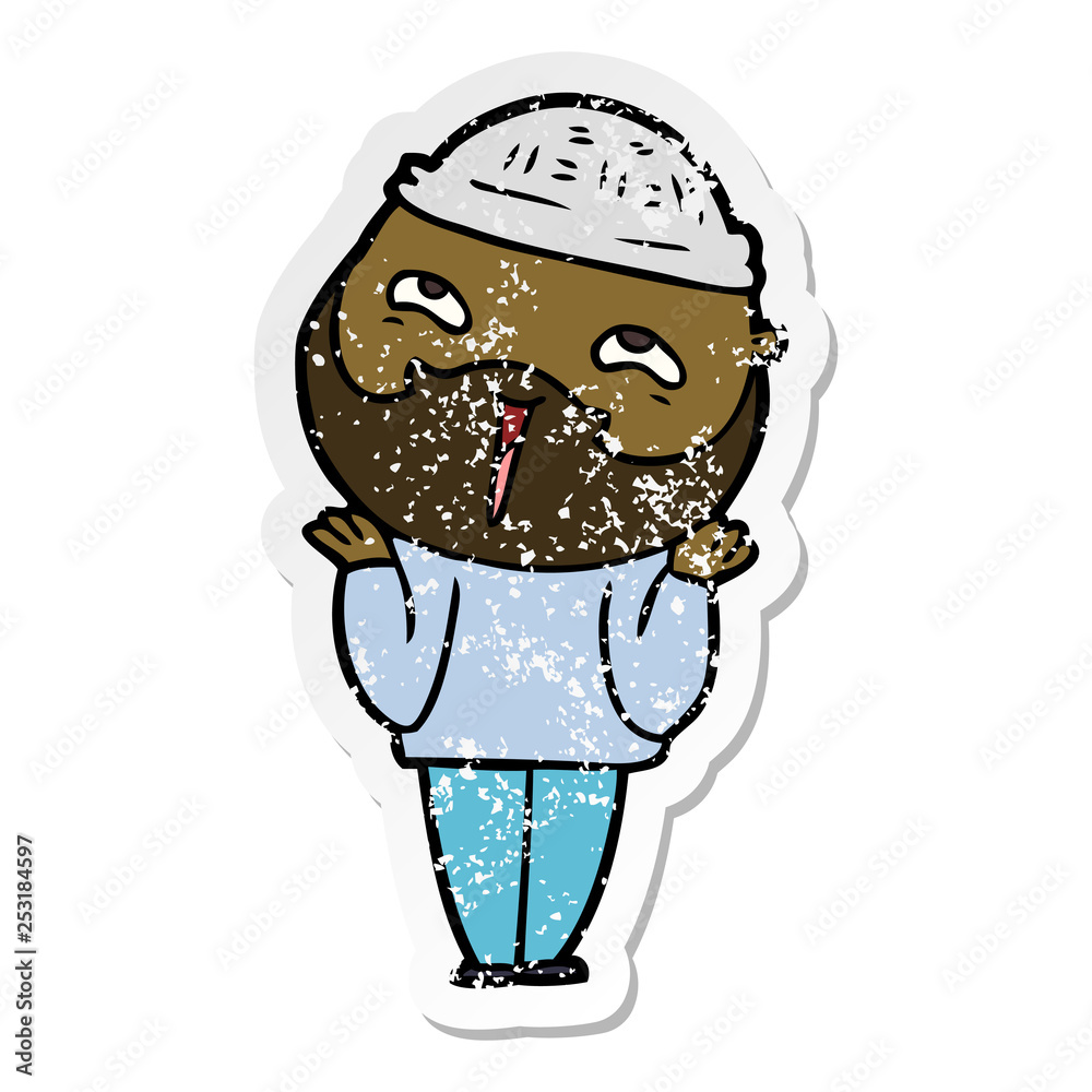 distressed sticker of a cartoon happy bearded man distressed sticker of a cartoon happy bearded man