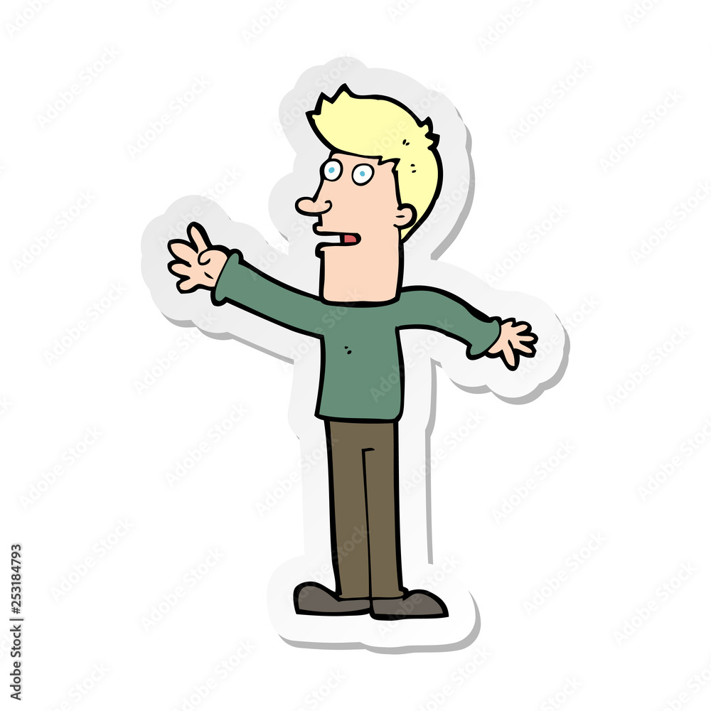 sticker of a cartoon man reaching