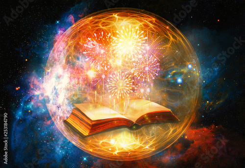 Artistic 3d Computer Generated Illustration Of A Colorful Fireworks Coming Out Of An Ancient Magical Book In An Energetic Field Artwork