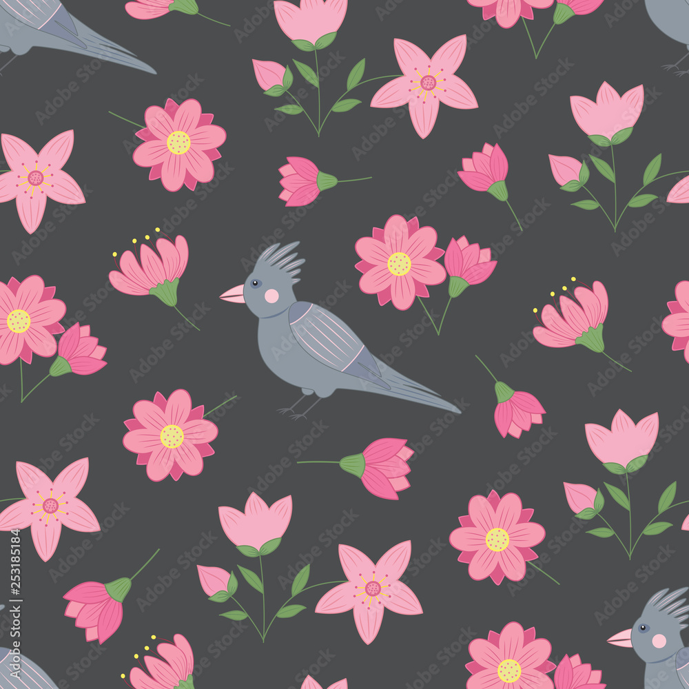 vector seamless pattern with flowers and birds vector seamless pattern with flowers and birds