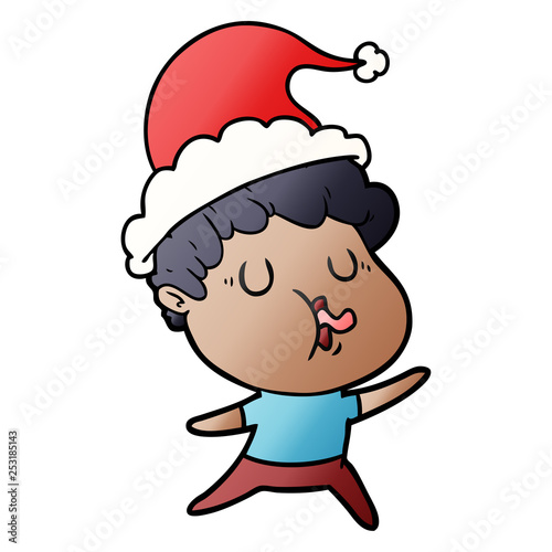gradient cartoon of a man singing wearing santa hat