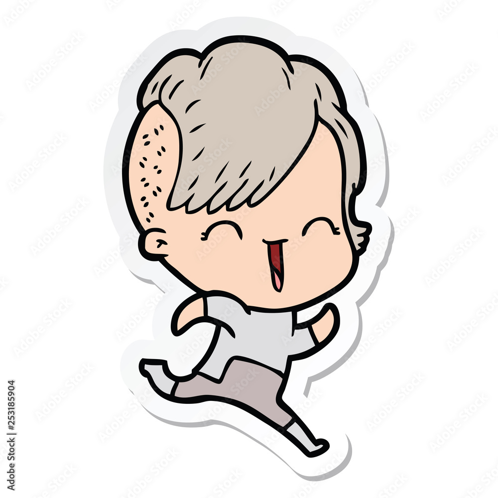 sticker of a cartoon happy hipster girl sticker of a cartoon happy hipster girl