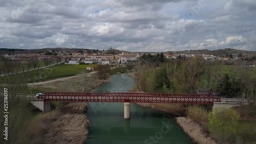 Aerial view of the river Tajo on iron bridge of the 19th century.