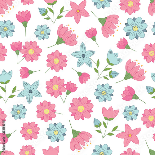 vector seamless pattern with spring flowers on a white background