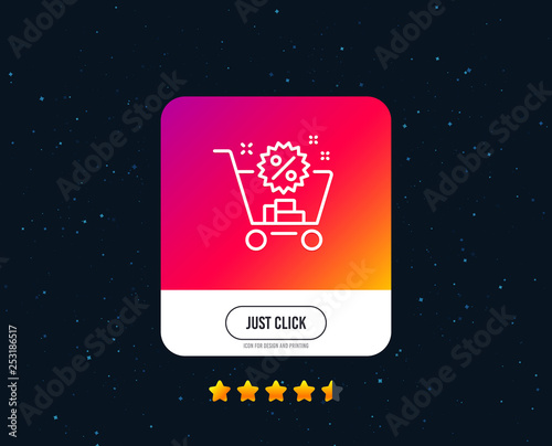 Shopping cart line icon. Sale discounts sign. Clearance symbol. Web or internet line icon design. Rating stars. Just click button. Vector
