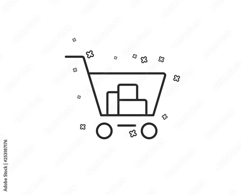 Shopping cart line icon. Online buying sign. Supermarket basket symbol. Geometric shapes. Random cross elements. Linear Internet shopping icon design. Vector Shopping cart line icon. Online buying sign. Supermarket basket symbol. Geometric shapes. Random cross elements. Linear Internet shopping icon design. Vector
