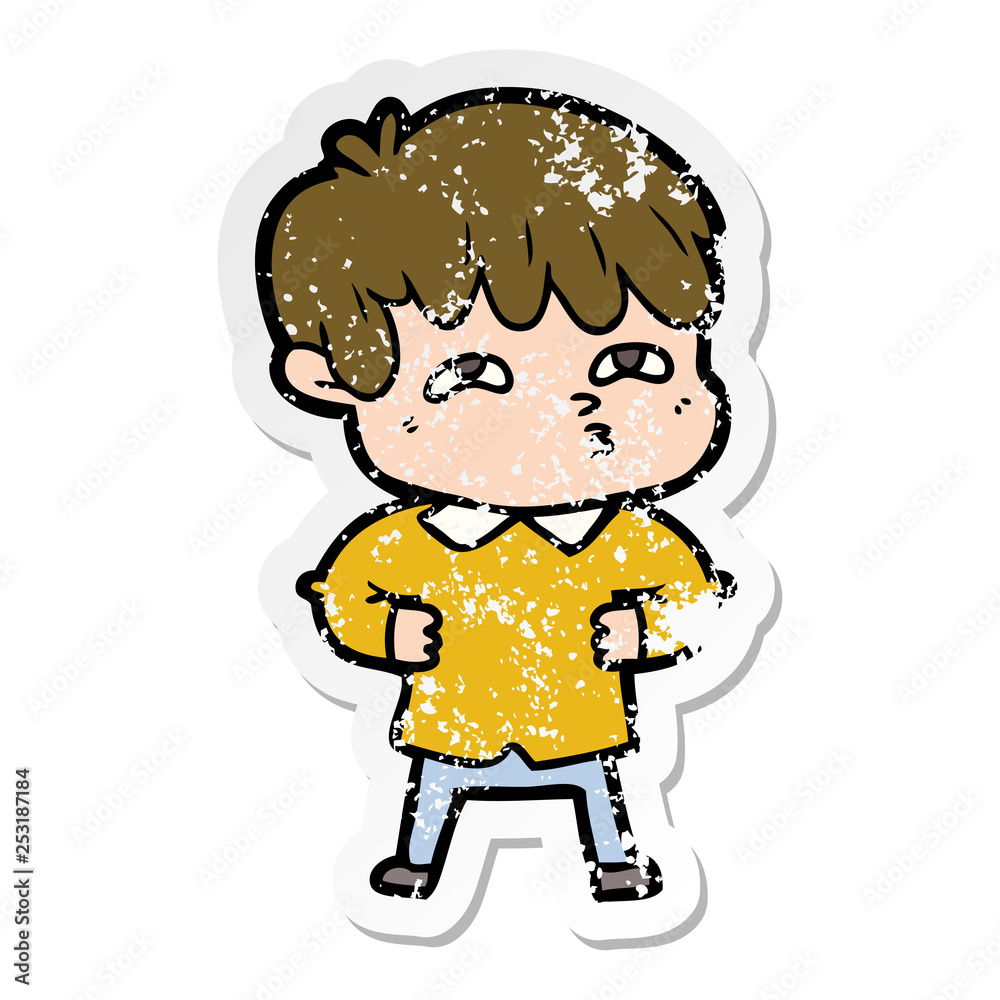 distressed sticker of a cartoon curious man distressed sticker of a cartoon curious man